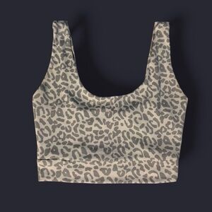 Gray & Off-White Leopard Print Twist Back Crop Top - Small